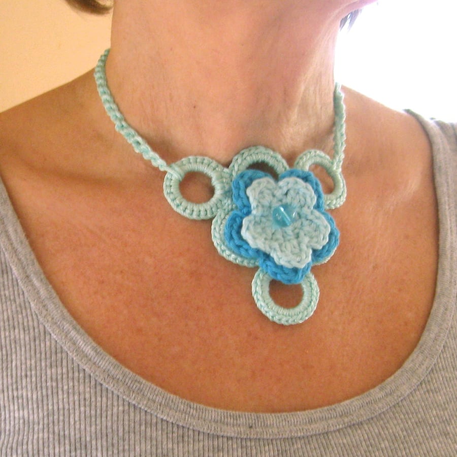 Boho textile jewelry. Summer beach jewelry. Cool cotton necklace. 