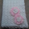 Baby girl  white crocheted  blanket with pink  flowers