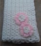 Baby girl  white crocheted  blanket with pink  flowers