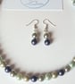 Sea Shell Pearl Necklace Earrings Blue Silver Gift Set Oyster Shell Manmade - Image 4