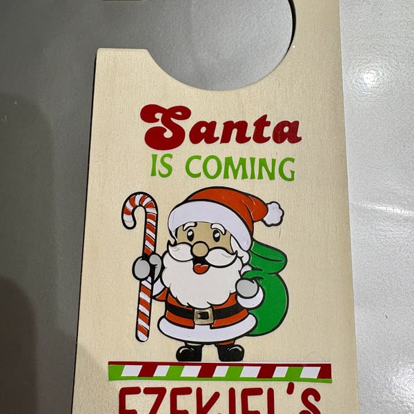 Santa Wood Door Hanger Personalised 