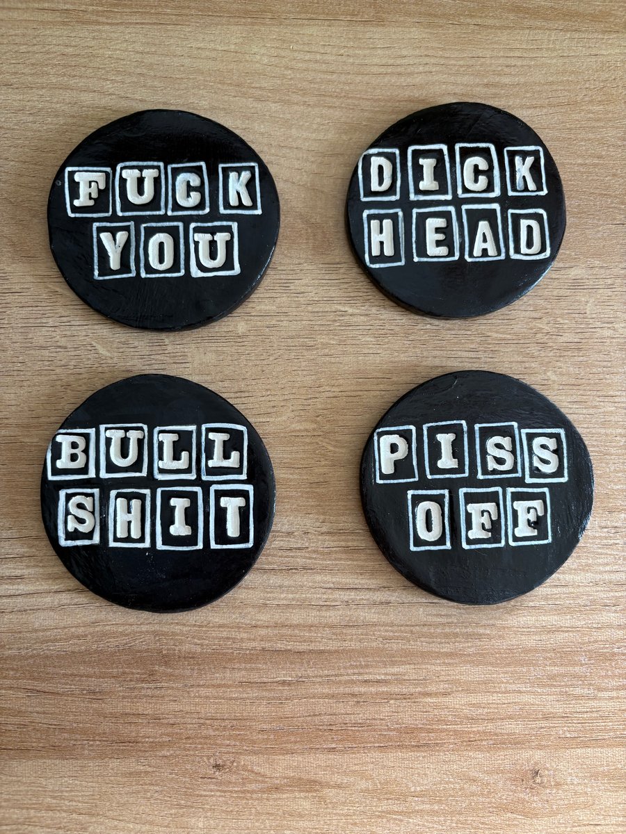 Novelty coasters with rude phrases (set of 4)