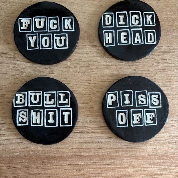 Novelty coasters with rude phrases (set of 4)