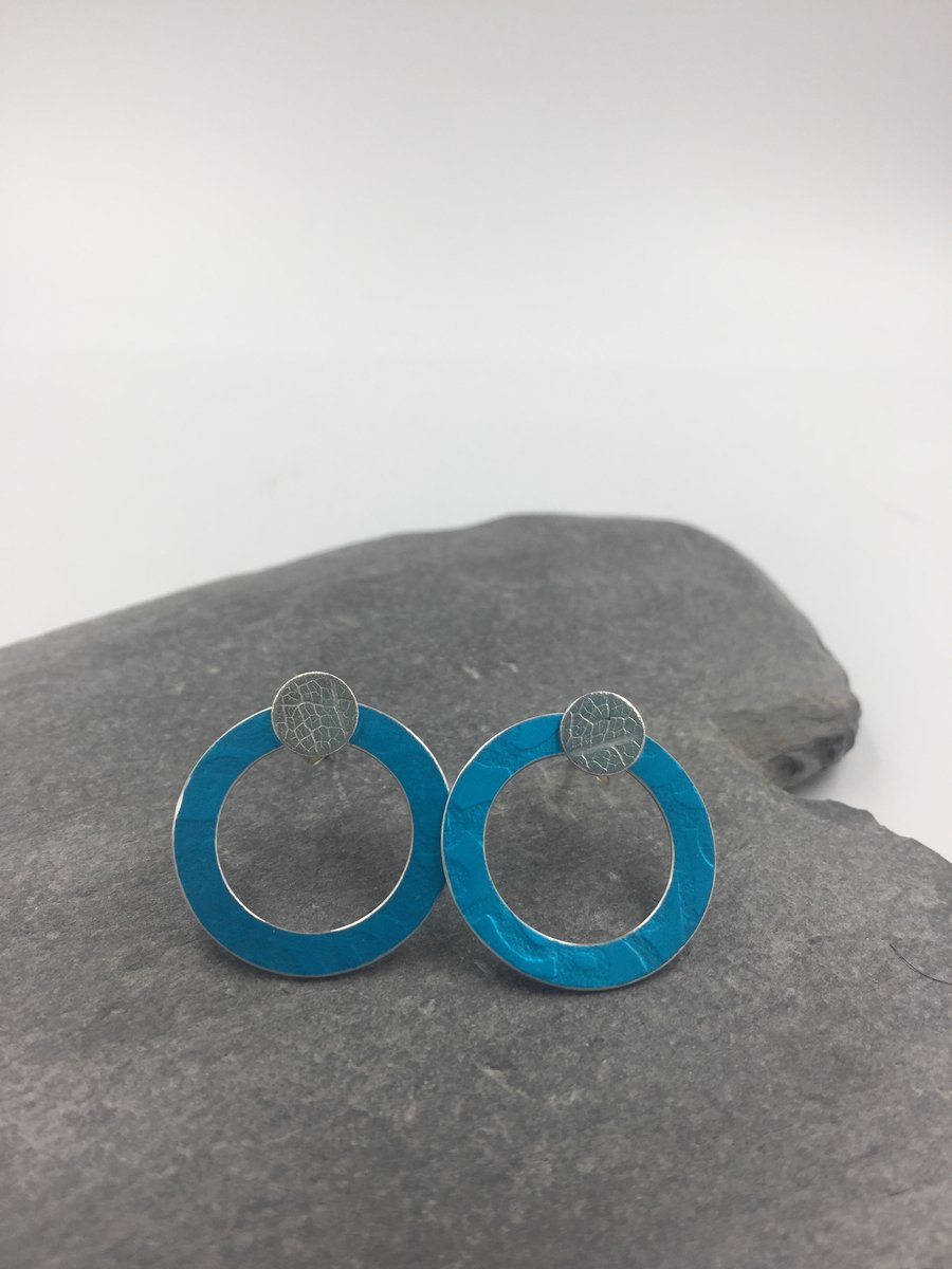 2 in 1 silver and turquoise textured hoop studs