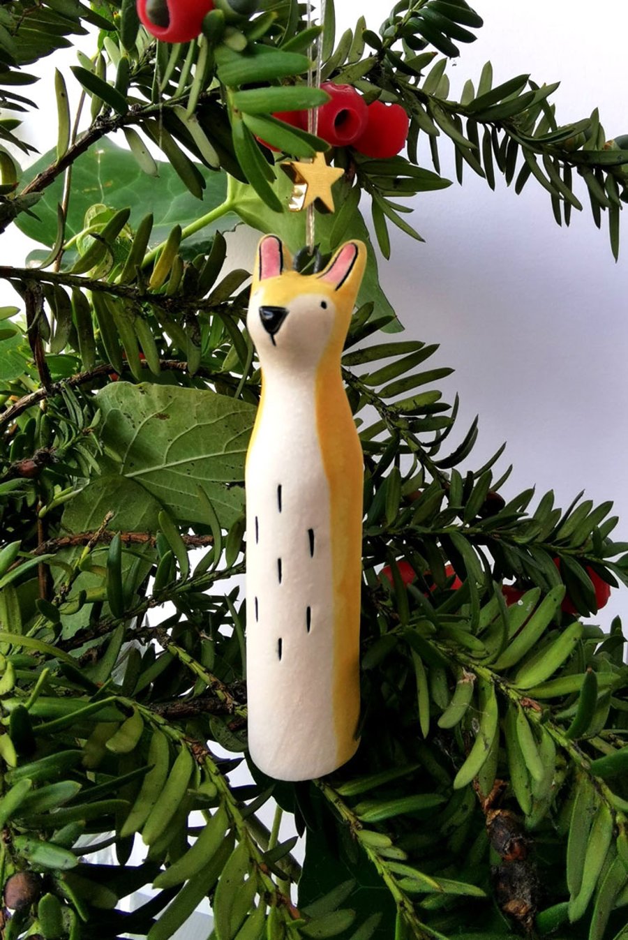 Golden hare decoration-woodland decor - ceramic hare-Christmas decoration