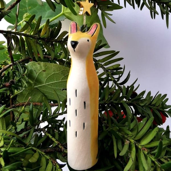 Golden hare decoration-woodland decor - ceramic hare-Christmas decoration