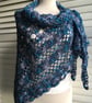 One Off Handmade Triangular Shawl in Textured Blues  - Image 3