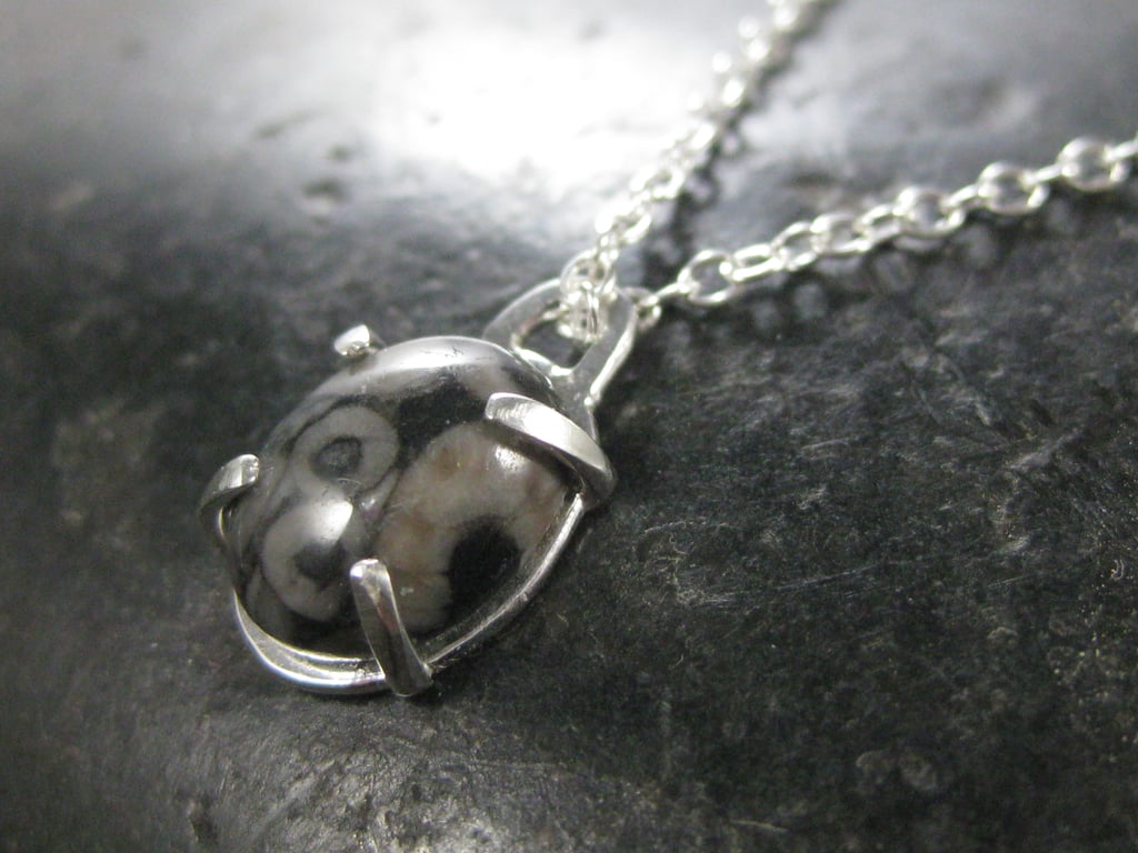 Dalmation jasper and silver pendant