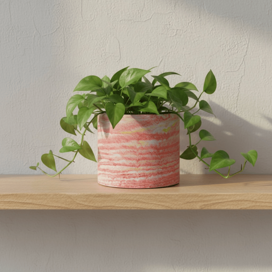 Large Plant Pot - Sunrise Marbled Red Orange and Yellow Pot Holder 