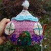 Country cottage tea cosy - hand embroidered - to fit a small tea for one teapot