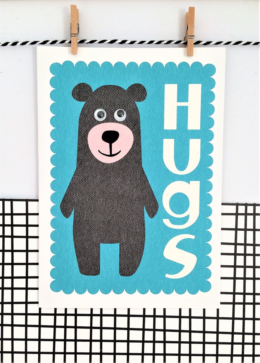Bear Hugs - Greetings Card - Bear Card - Googly Eyes