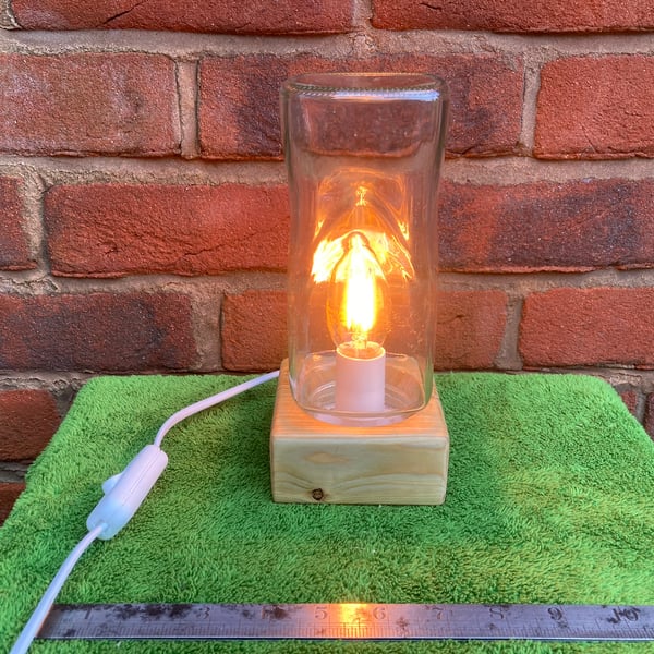 Upcycled Square Coffee Jar Table Lamp on Salvaged Wood Base, White Fittings