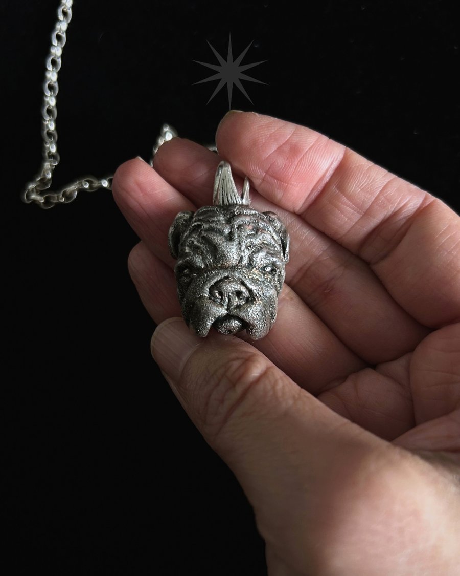 Bulldog Necklace - Sterling Silver - Oversized Charm