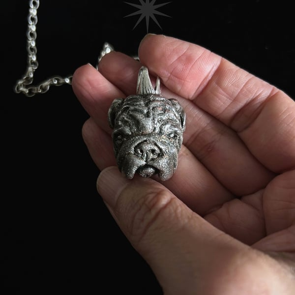 Bulldog Necklace - Sterling Silver - Oversized Charm