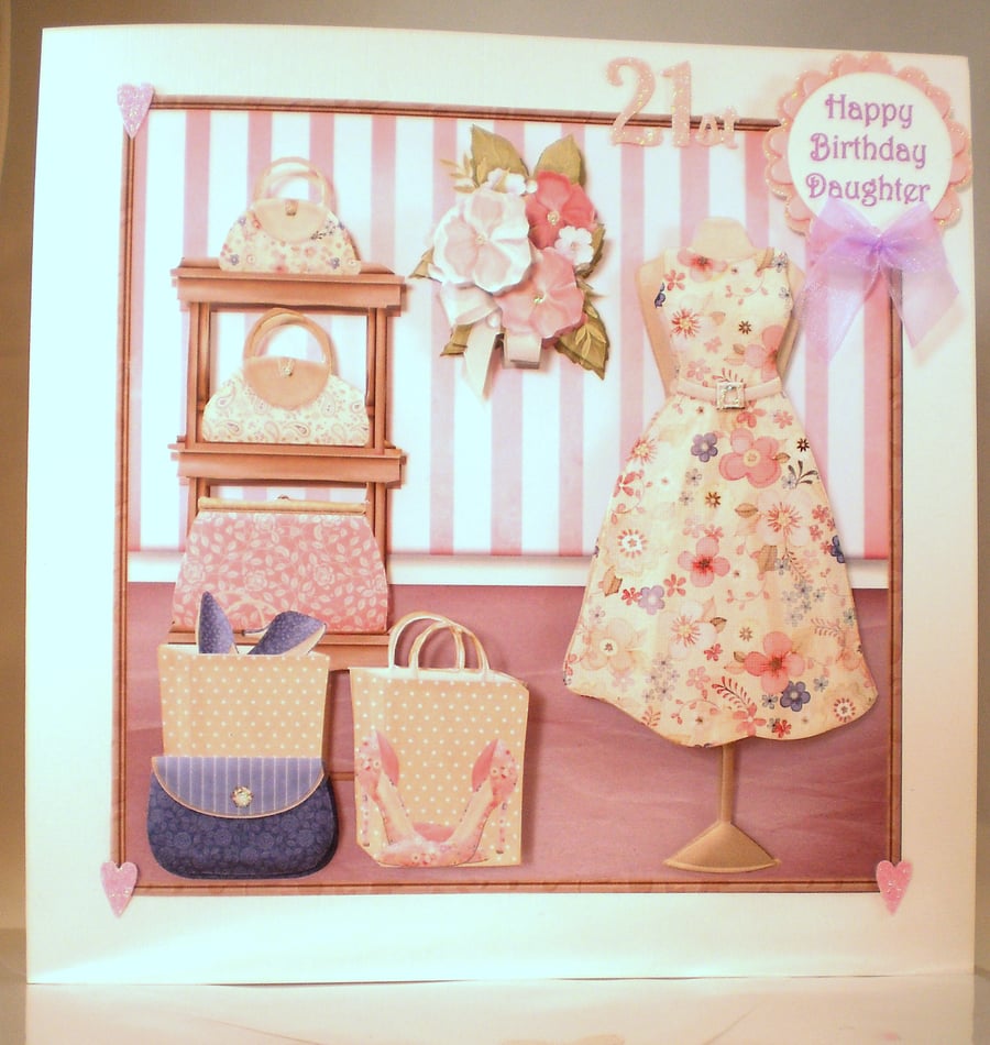 Personalised Handmade Large Birthday Card,21st, Daughter, Fashion ,Elegant,3D,