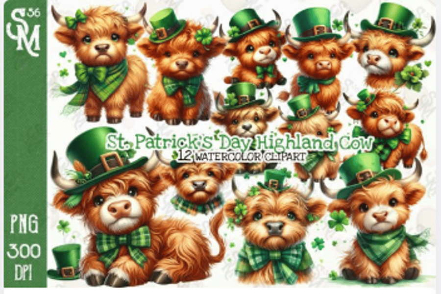 St. Patrick's Day Highland Cow PNG Bundle