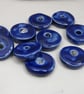 10 Medium Cobalt Blue Glazed Ceramic Washer Beads - Image 1