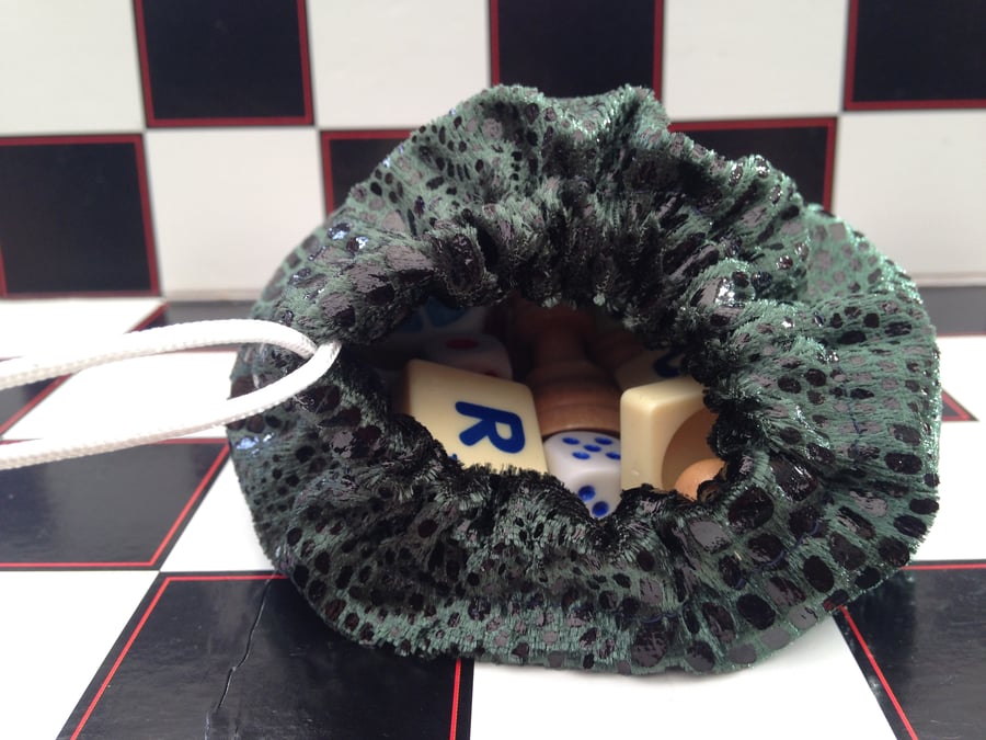 Dice Bag for Games Accessories, Chess, Cards, in Green Snakeskin 