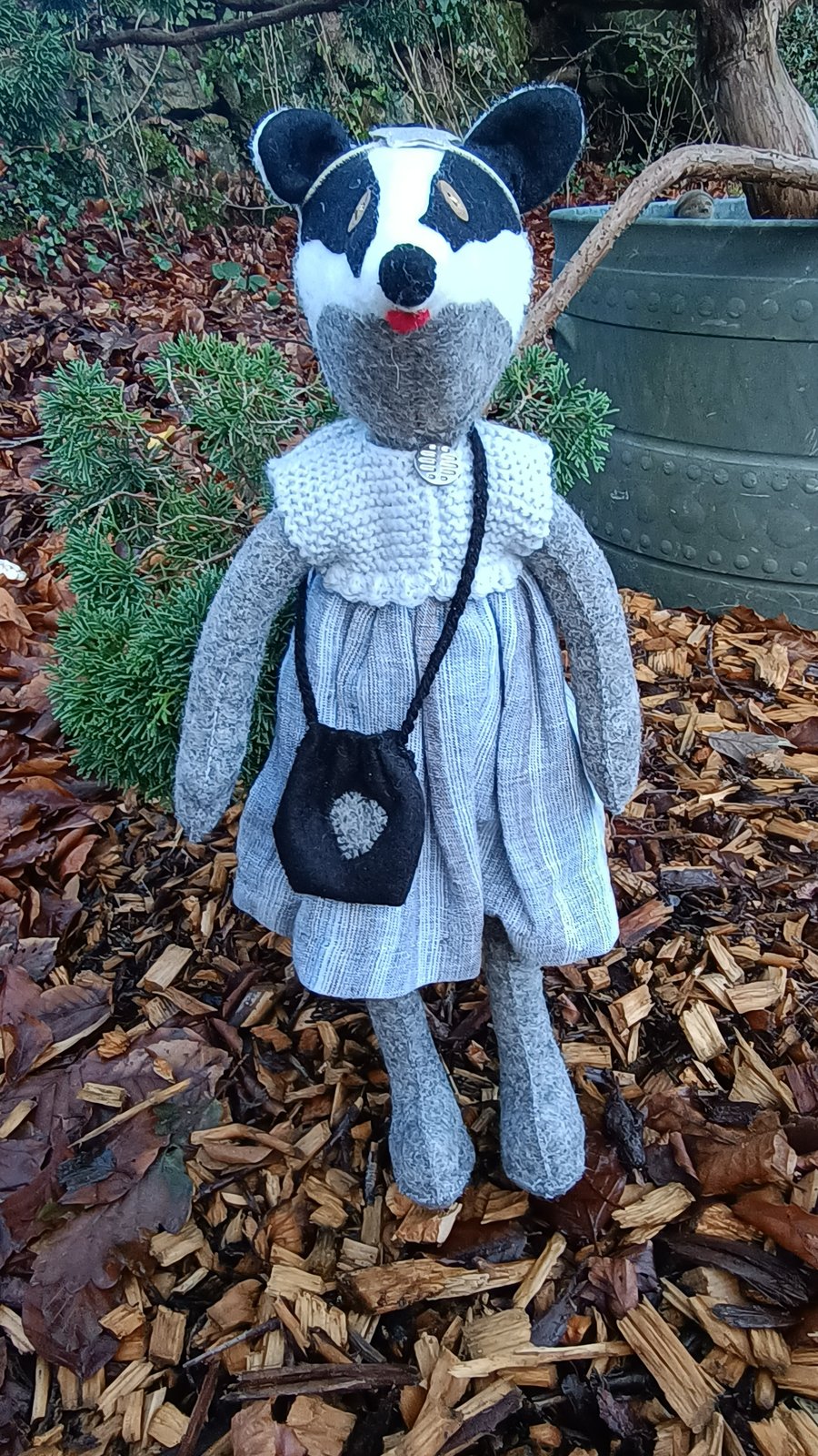 Missus Badger - Handmade felt badger doll with clothing