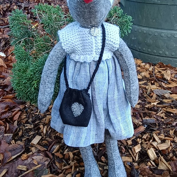Missus Badger - Handmade felt badger doll with clothing