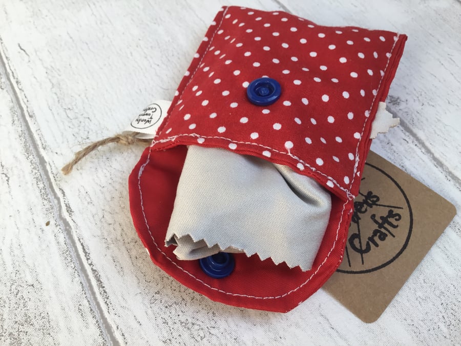 Spectacles cleaning cloth and pouch. Red and grey. Keep your glasses sparkling