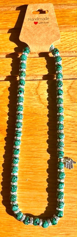 Handmade Beaded Necklace with Silver-Tone Accents