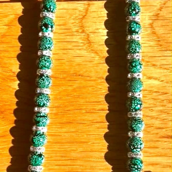 Handmade Beaded Necklace with Silver-Tone Accents
