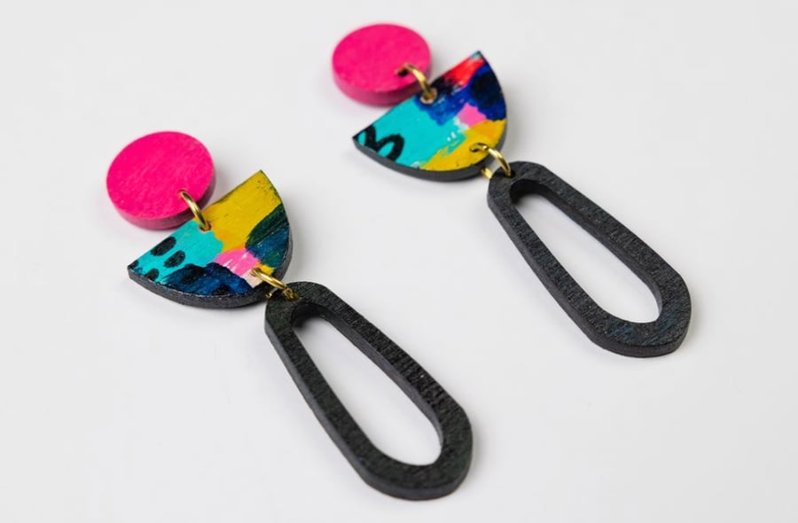 Colourful, sustainable wooden earrings (The Woodleigh earrings)