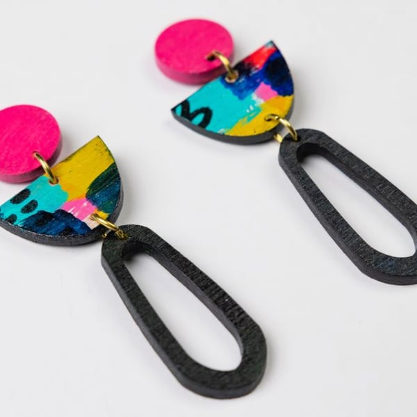 Colourful, sustainable wooden earrings (The Woodleigh earrings)