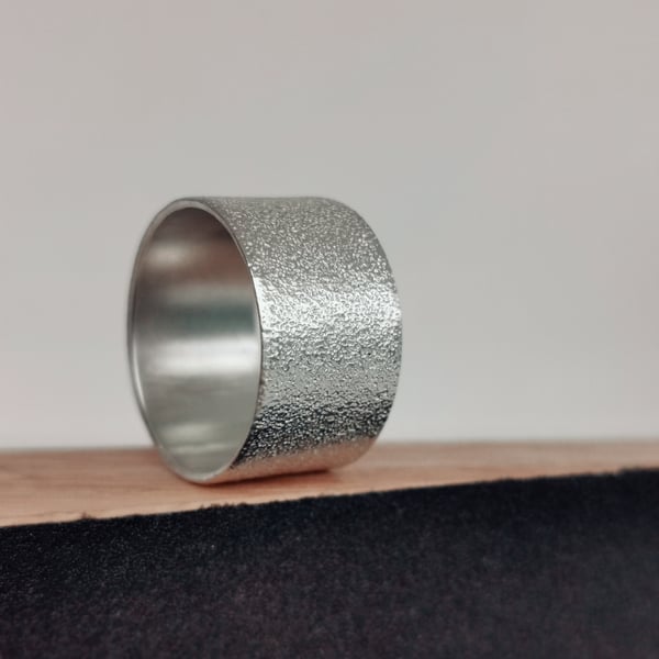 Wide Silver Ring, Handmade Textured Silver Band 