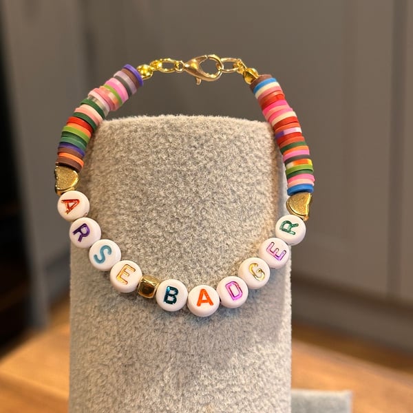 Unique Handmade bracelet with charms - wordy arsebadger