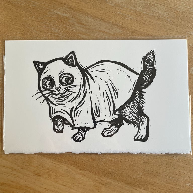 Halloween Special: Spooky Kitty Linocut Print