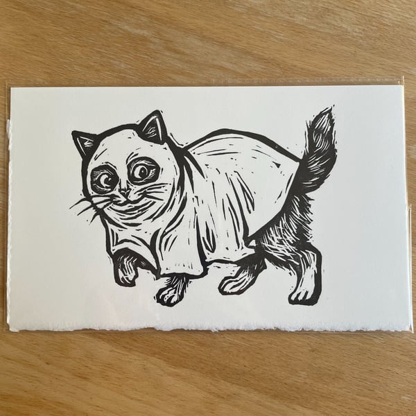 Halloween Special: Spooky Kitty Linocut Print