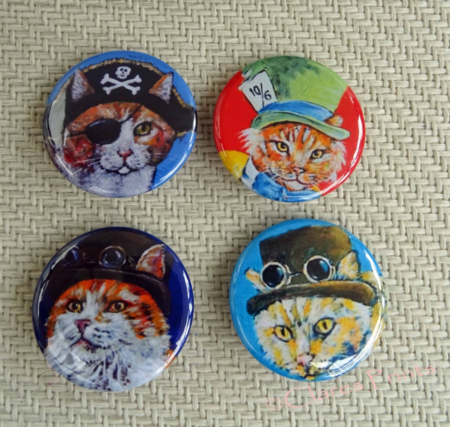 Steampunk Ginger Cats Animal Art Badges Buttons Pirate Cosplay