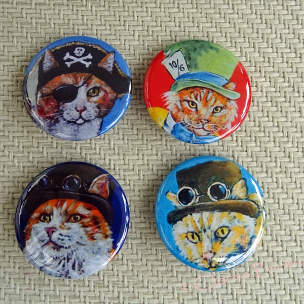 Steampunk Ginger Cats Animal Art Badges Buttons Pirate Cosplay