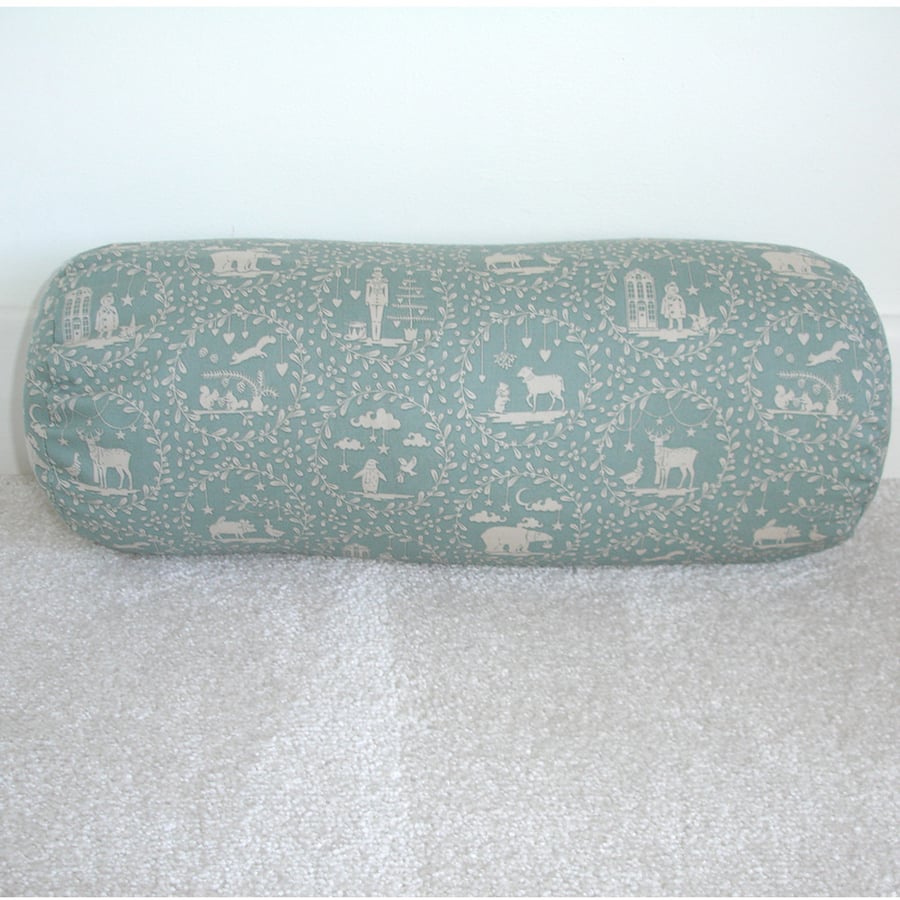 Christmas Bolster Cushion Cover 16" x 6" Cylinder Neck Roll Duck Egg
