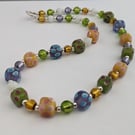 Glass bead necklace - greens and yellows - 1002692