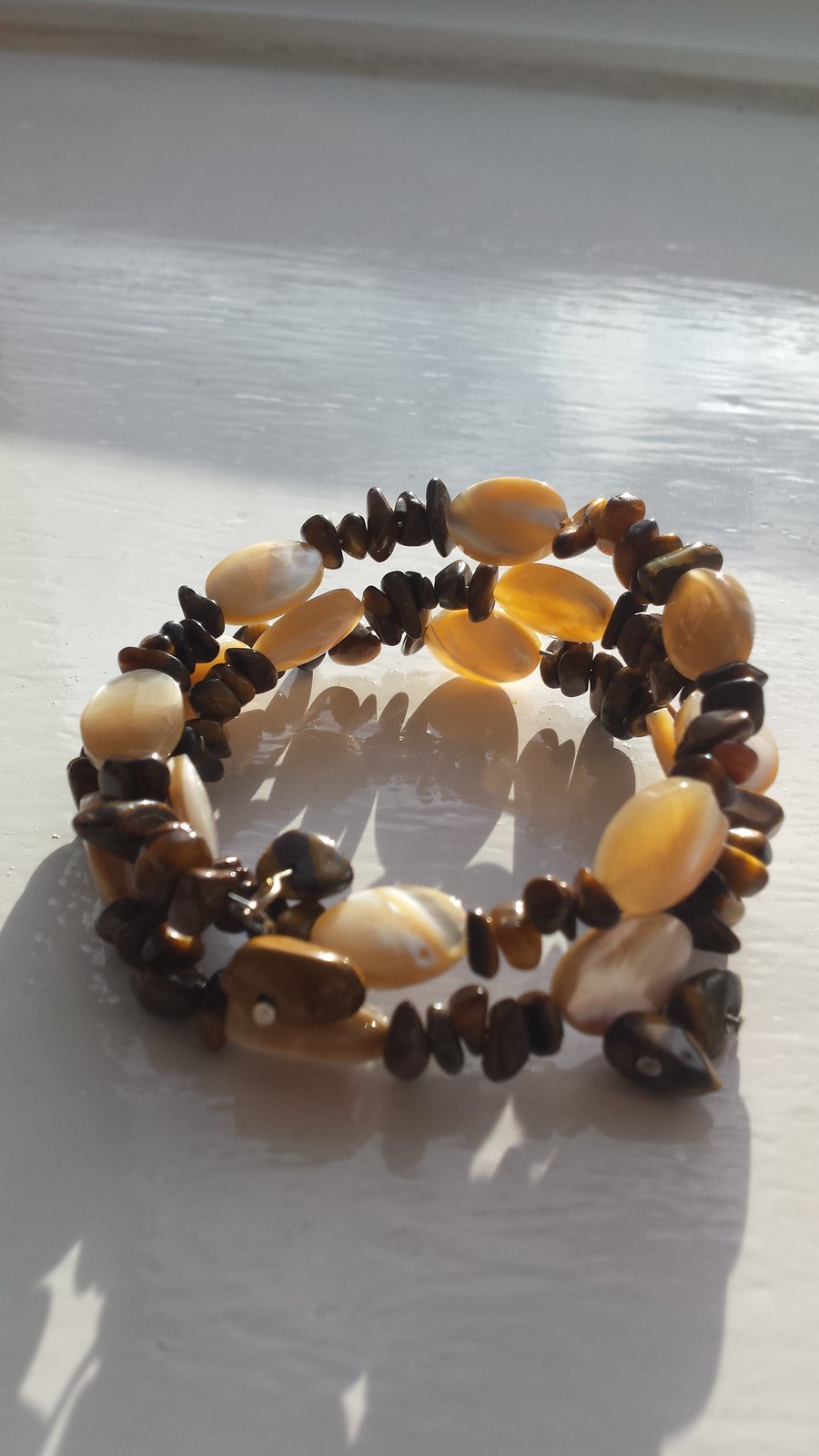 Tigers eye and Shell Coil Bracelet