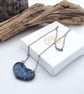 Dark Blue Fused Glass Heart Necklace with Stainless Steel Chain
