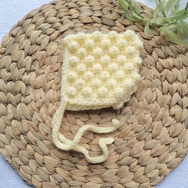 Seconds Sunday Bobble Pixie Bonnet, Hat, Crochet Baby & Child Hat. 0-3 Months