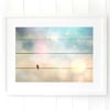 Bird on a wire print, pastel wall art, dreamy art print