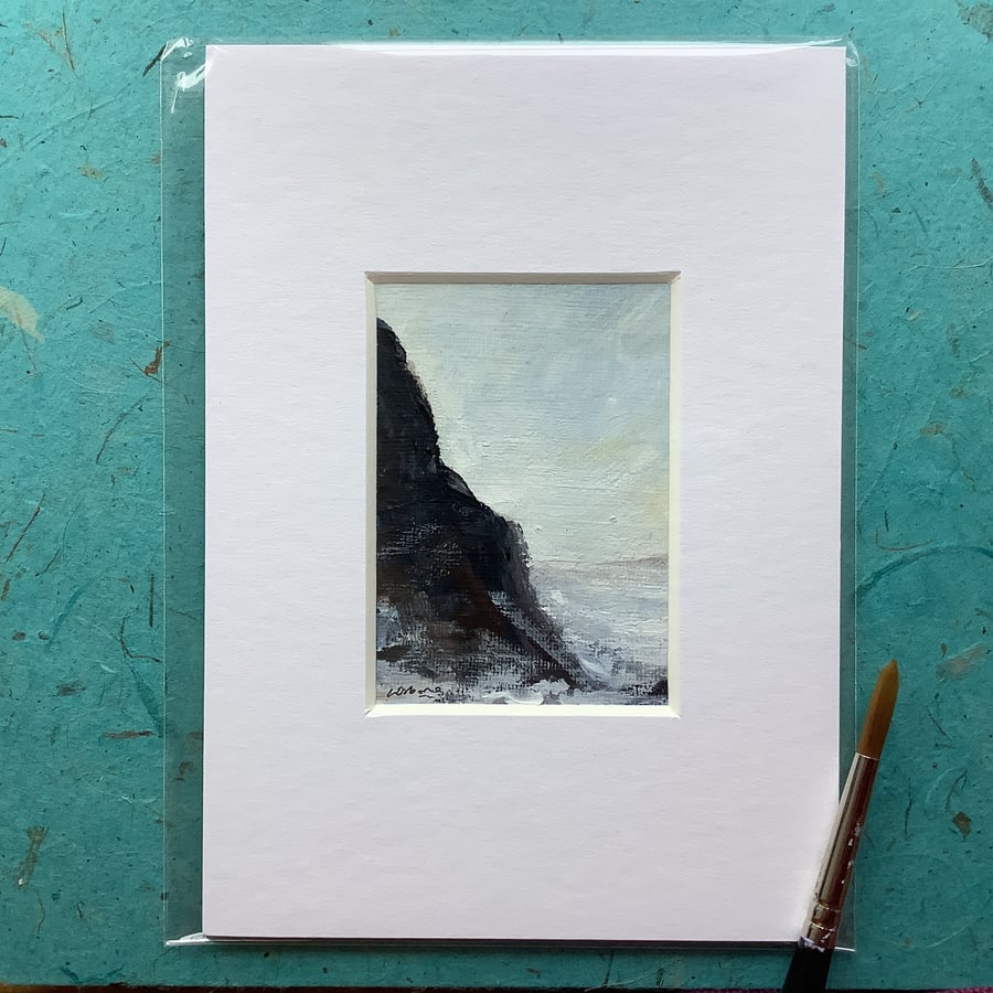 Rocky cliff - original acrylic miniature of the coast.