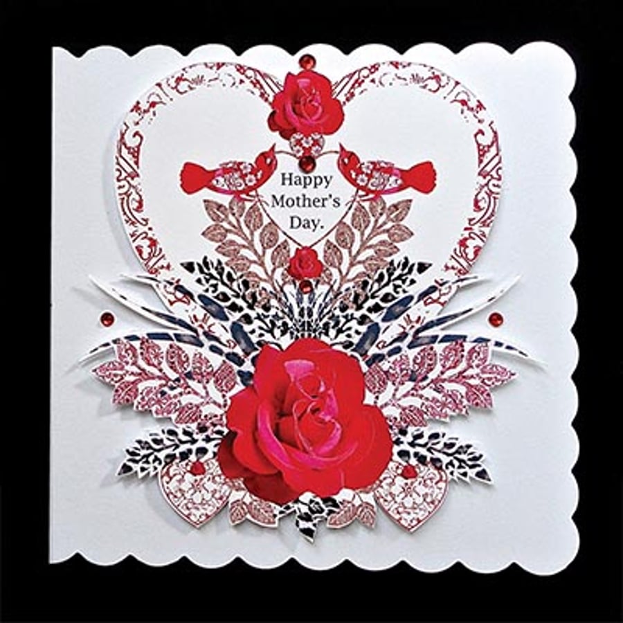 Heart and Red Rose Mother's Day Card.