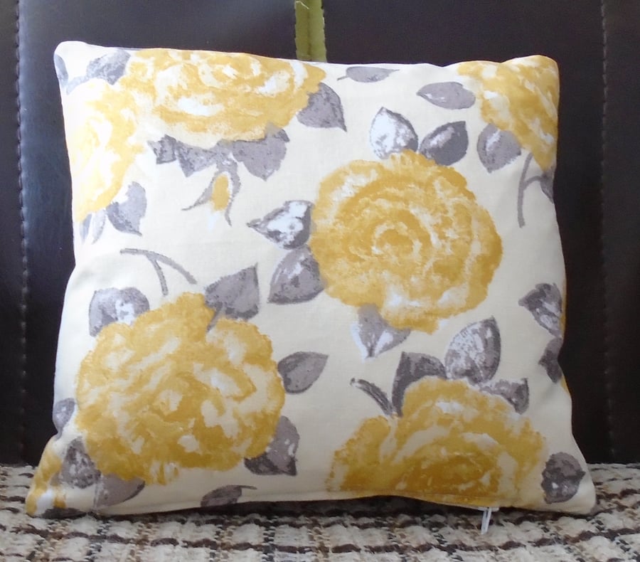 Yellow and Grey Rose Floral Cushion