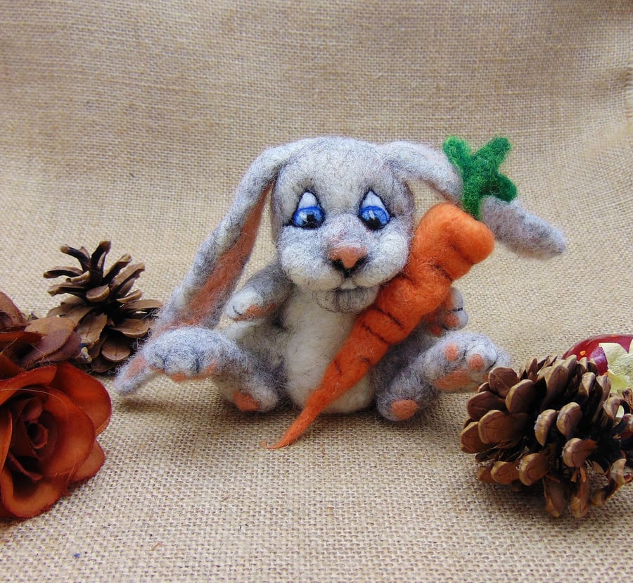 Model of a Rabbit, Needle Felted Animal, Fluffy Bunny Figurine
