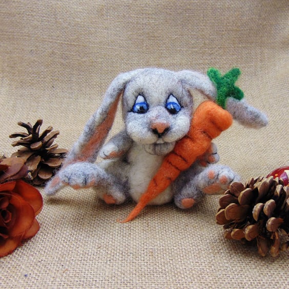 Model of a Rabbit, Needle Felted Animal, Fluffy Bunny Figurine