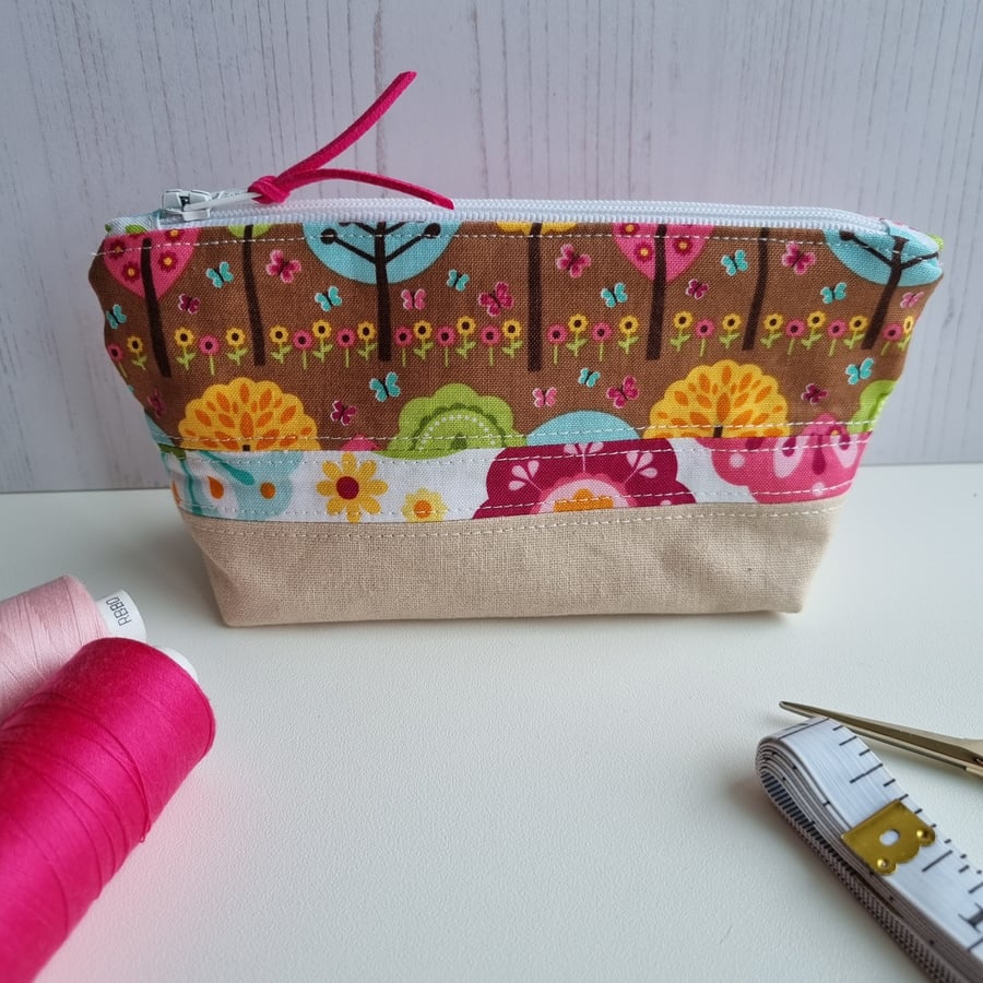 Mini zipper pouch, spring multi colour, notions case, make-up bag
