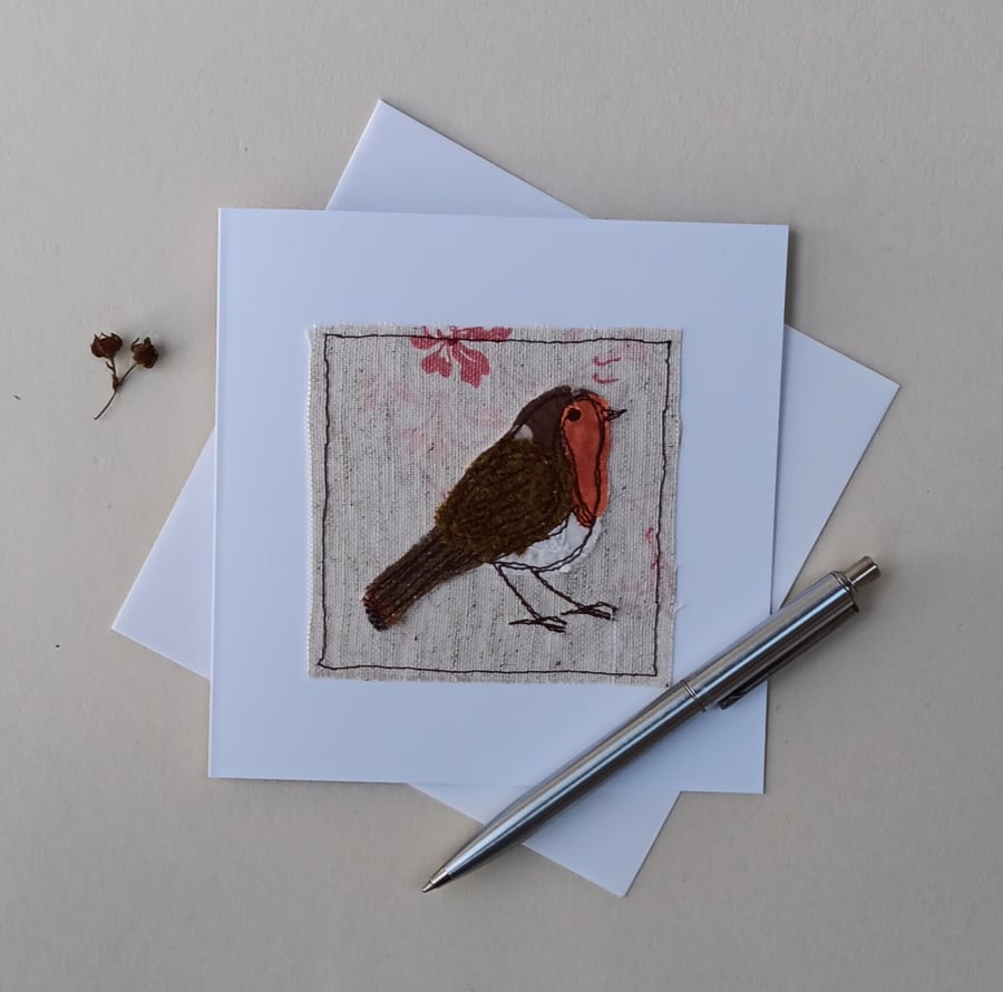 Garden Birds Greetings Card - Embroidered Robin