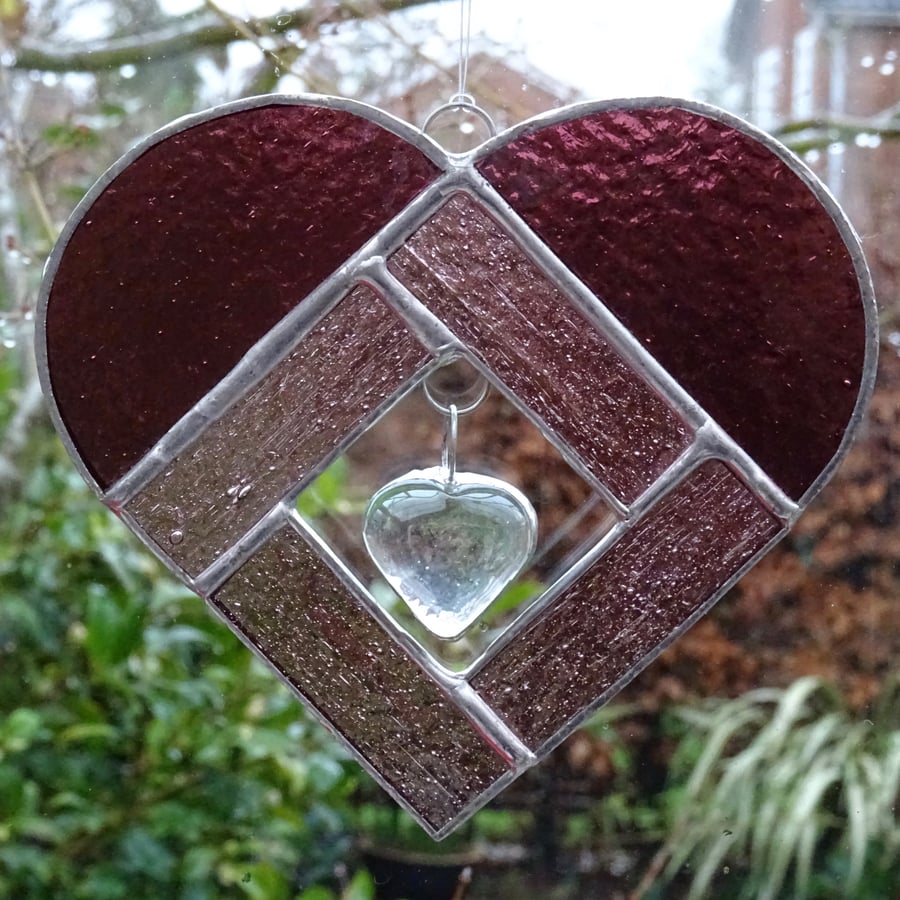 Stained Glass Heart Heart Suncatcher - Handmade Hanging Decoration - Pink