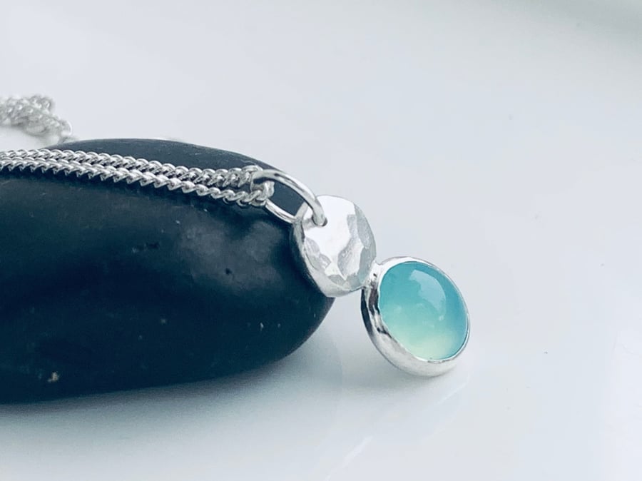 Recycled Sterling Silver Blue Agate Pendant